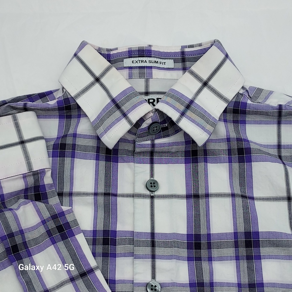 Express Mens Extra Slim Fit Plaid Button Down Shirt Purple White XS 13-13.5